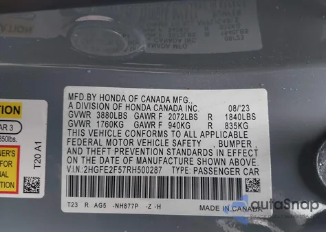 2024 Honda Civic Sport from USA, damaged, VIN 2HGFE2F57RH500287